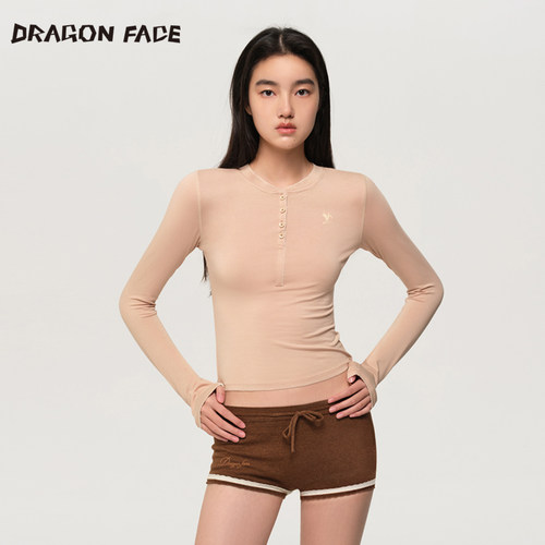 【明星同款】龙脸 DRAGON FACE花边亨利领上衣紧身衣