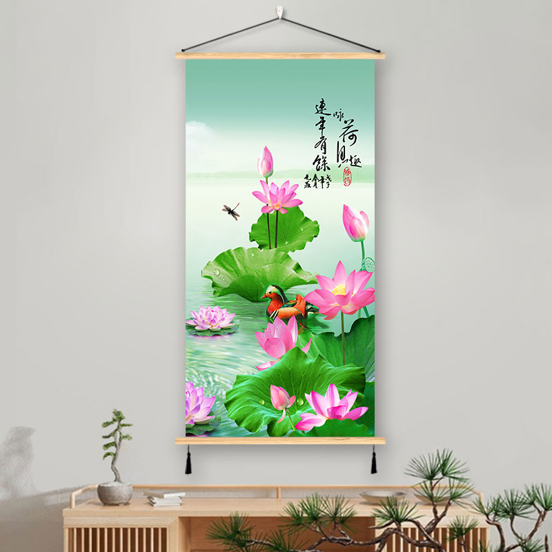 荷花自然风景挂画客厅玄关墙壁画卧室中式现代花卉入户装饰画定制图片