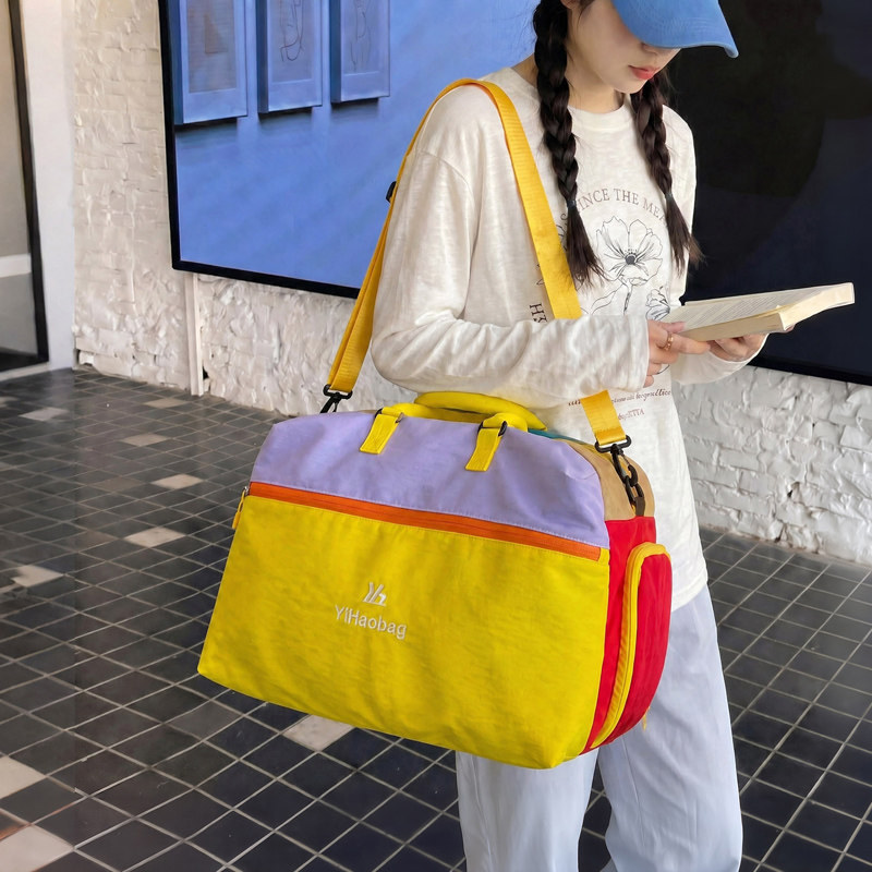 撞色大容量轻便短途旅行袋女