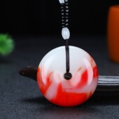 和田玉红白玉平安扣挂件玉石鸡血玉平安扣吊坠转运环挂件男女款