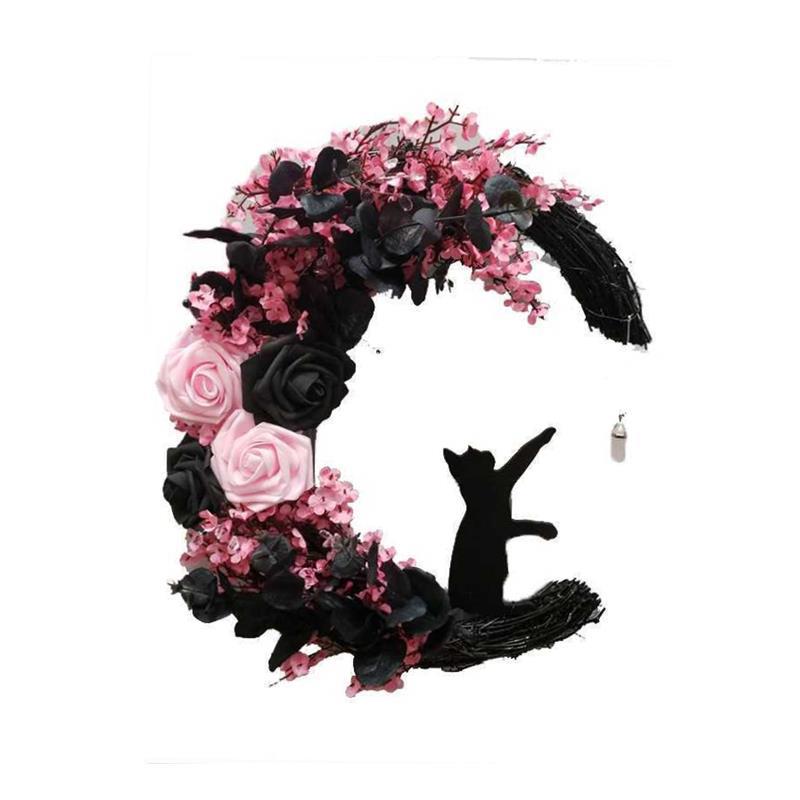 万圣节月亮猫花环门挂装饰花环门装饰