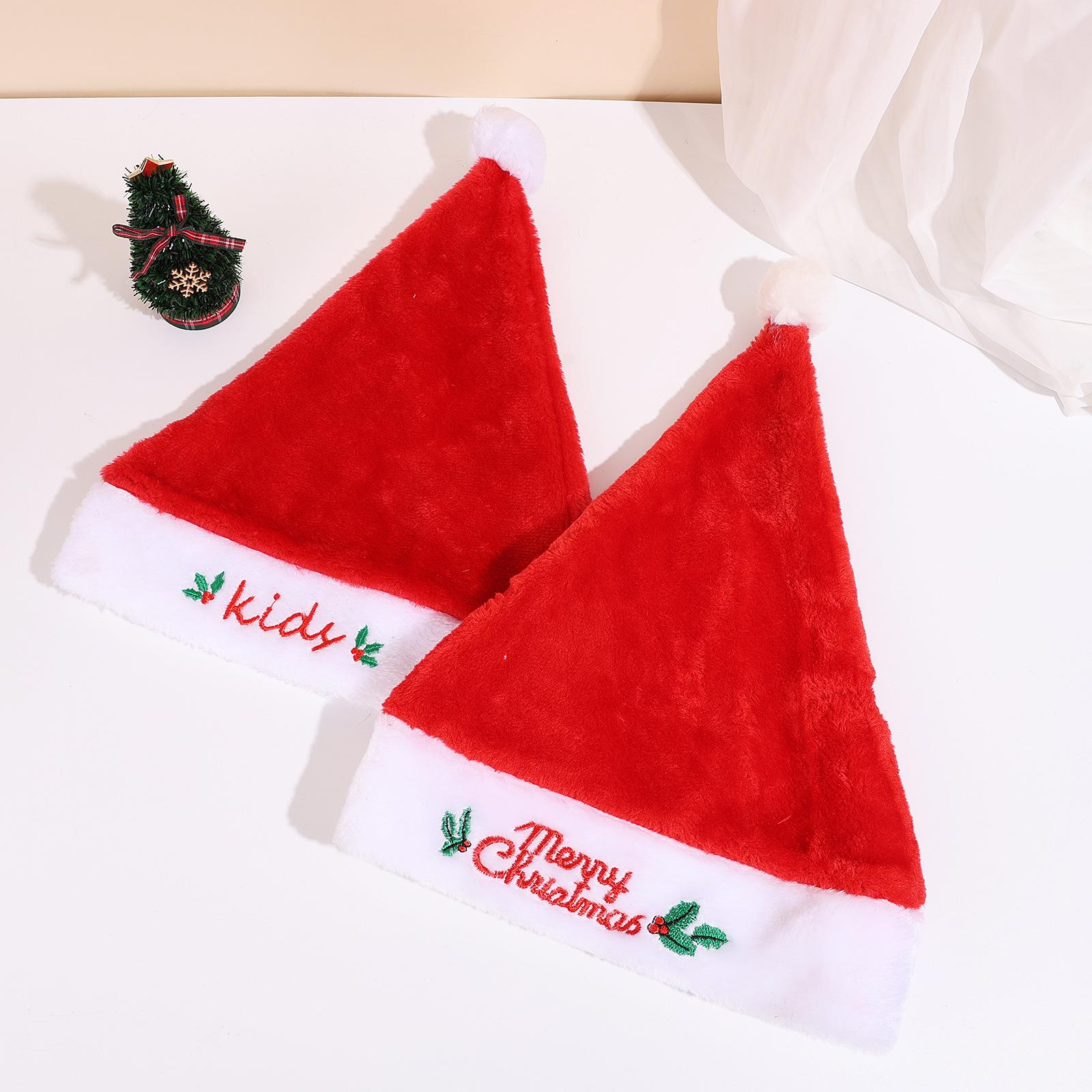 Christmas hat, Santa Claus letter embroidery silk, red snow