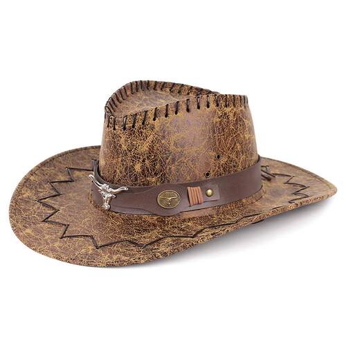 Cracked PU leather Knight hat西部牛仔帽