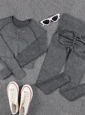 SALSPOR 1/2Pcs Yoga Set Women Seamless Fitness Long Sleeve T