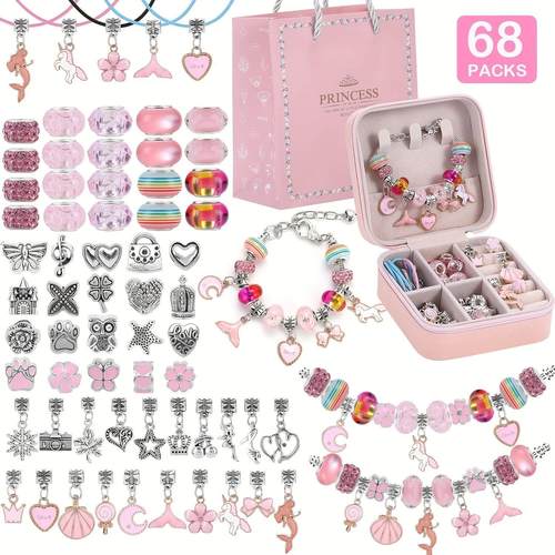 68Pcs Beads Charms Bracelet Making Kit, DIY Beaded Bracelet