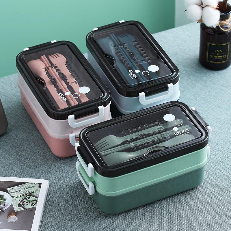 Double layered lunch box, microwave oven, student lunchbox