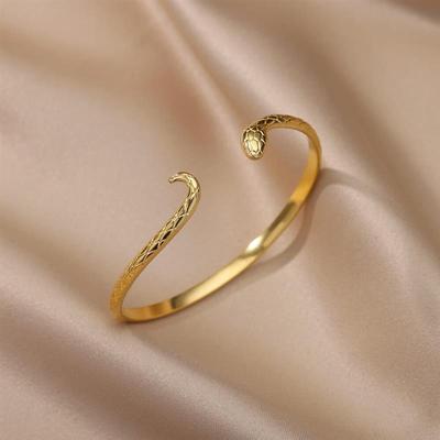 Punk Snake Bangles For Men Women Open Gold Color Stainless S