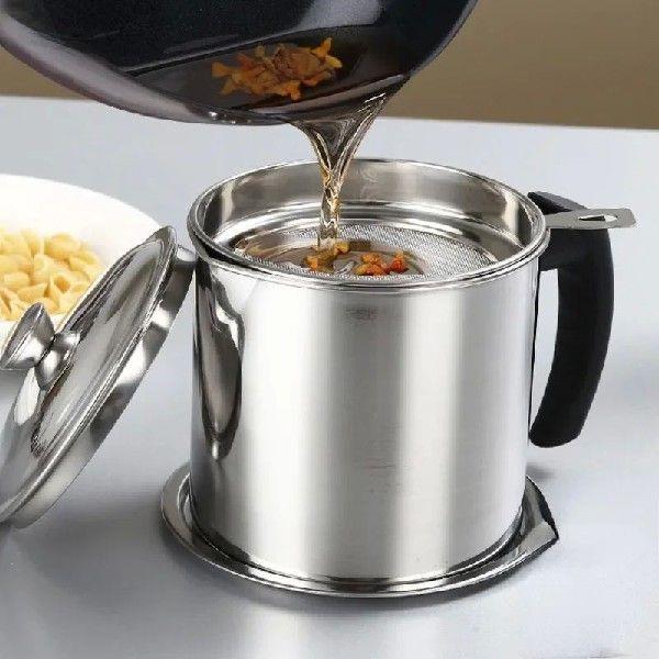 1.3L Stainless Steel Household Oil Filter Pot Lard Strainer