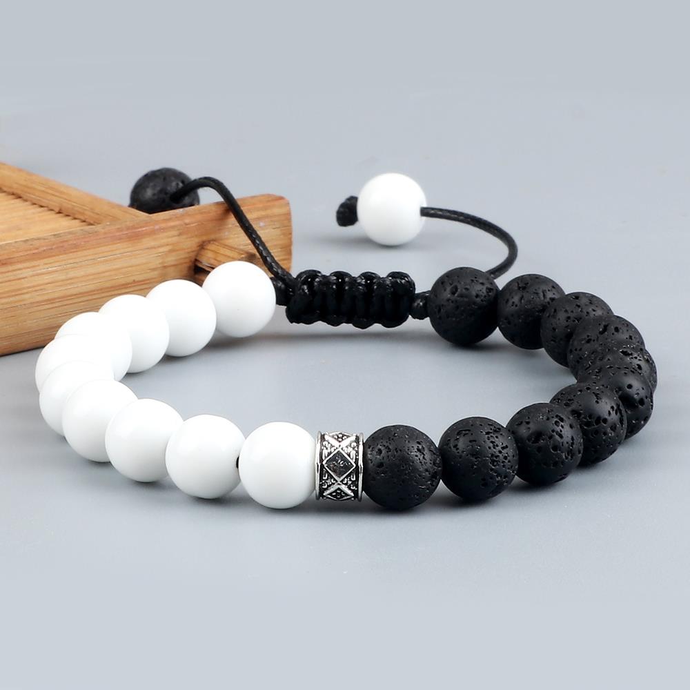 Trendy White Men Beads Bracelet Handmade Natural Tiger Eye