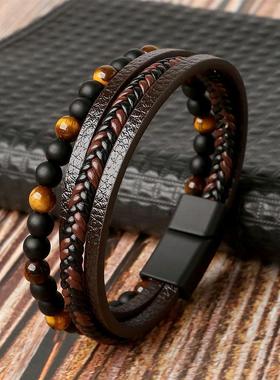 High Quality Leather Bracelet Men Classic Fashion Tiger Eye