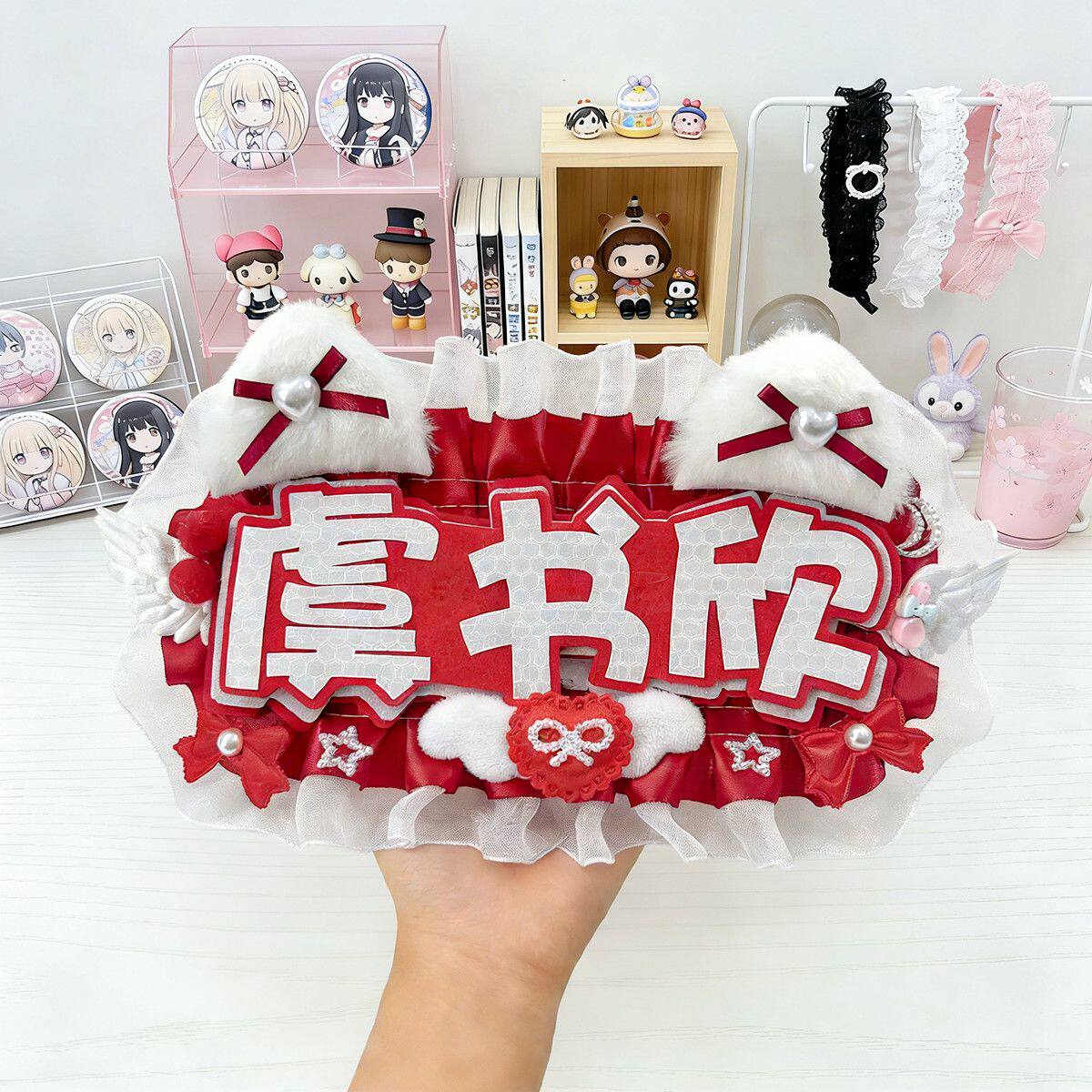 明星应援姓名牌成品红色天使翅膀毛绒挂件DIY钥匙扣手工迷你包挂