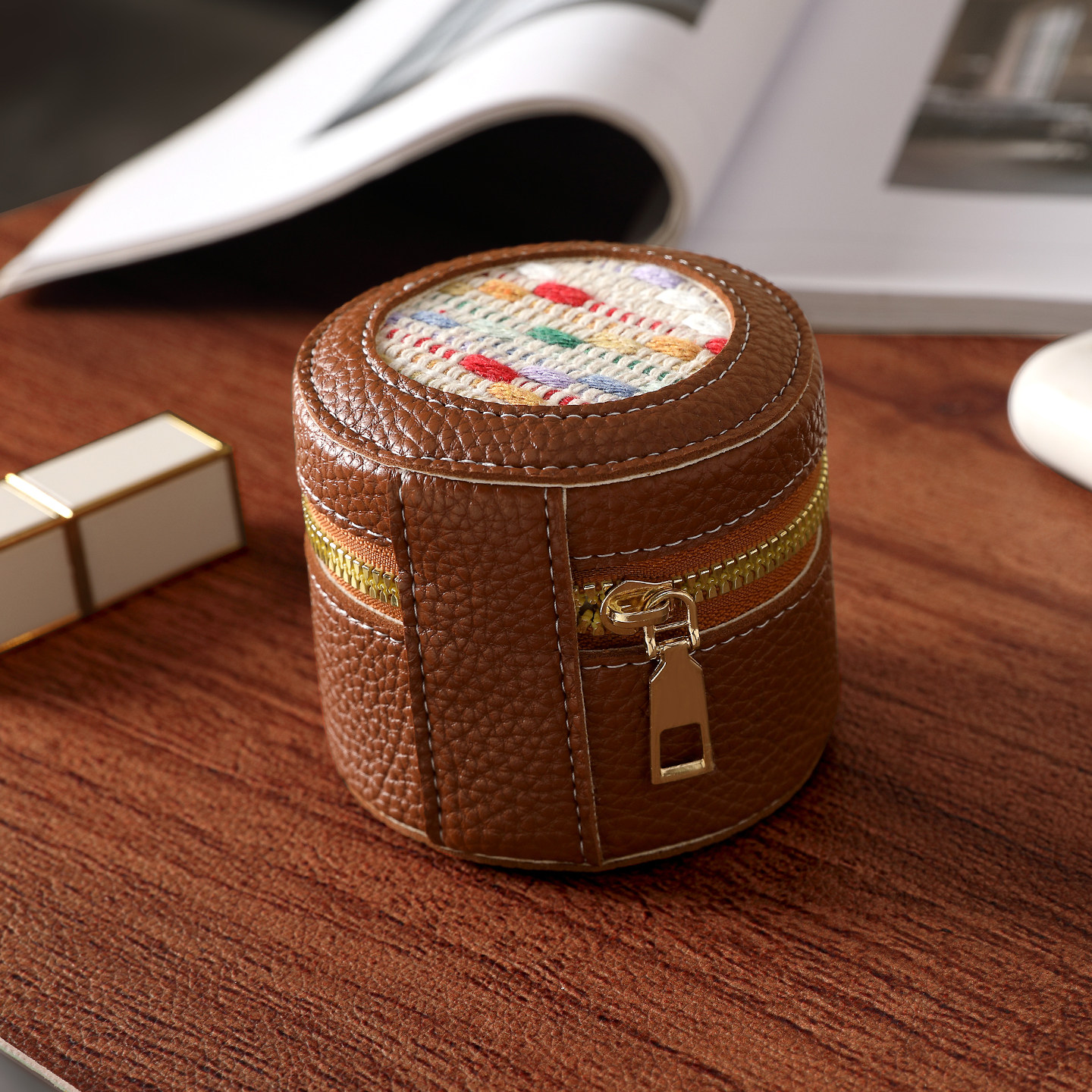 时尚复古圆筒零钱包少女口红盒水桶便携耳机包迷你钥匙文玩收纳包