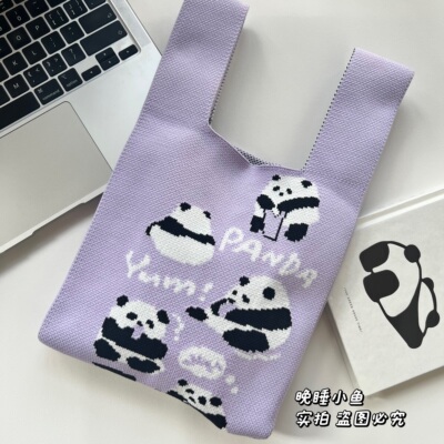 成都网红爷爷熊猫编织袋手挽包