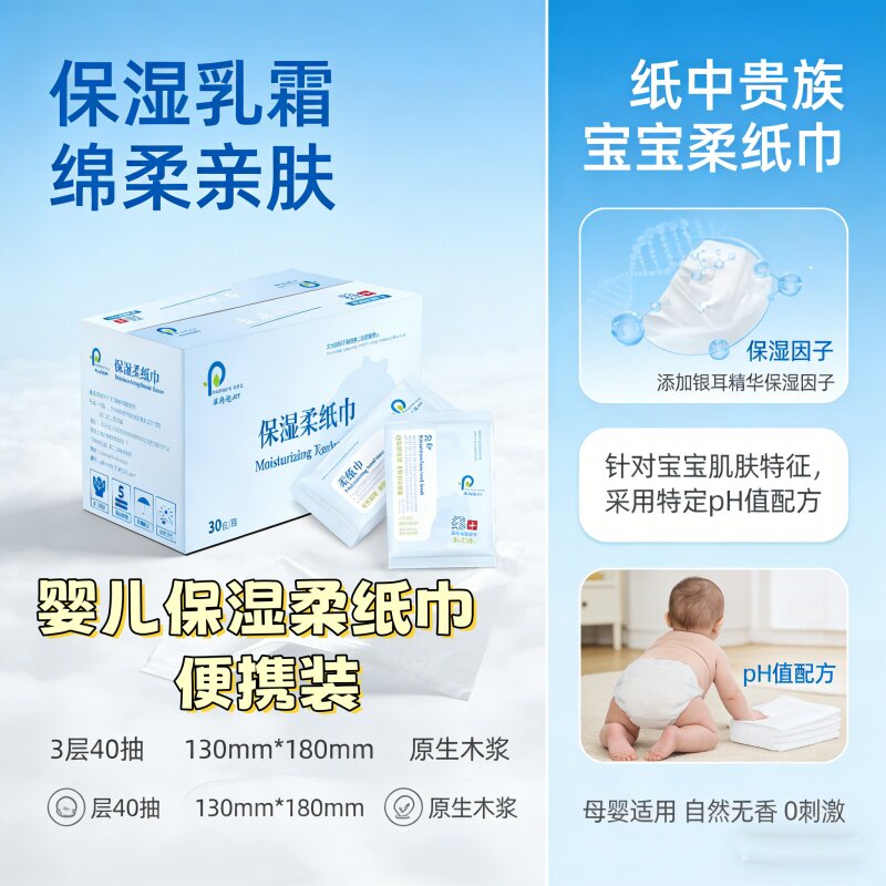 婴儿云柔巾40抽便携随身包装手口鼻护理柔纸巾乳霜纸感冒擦鼻涕