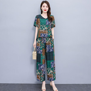 套装 薄款 女中老年妈妈九分裤 大码 棉绸两件套 2026新款 休闲短袖 夏季