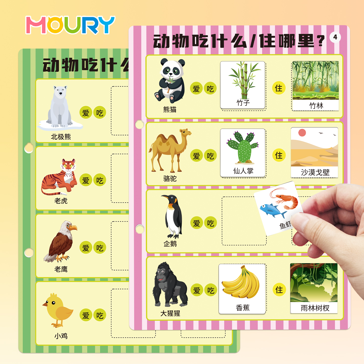 动物吃什么住哪里3岁+儿童认知卡