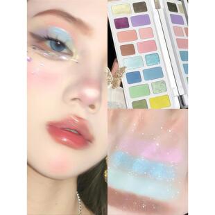 16色彩色眼影盘2025新款日常淡妆大地多色系烟熏韩妆爆闪蓝紫绿色