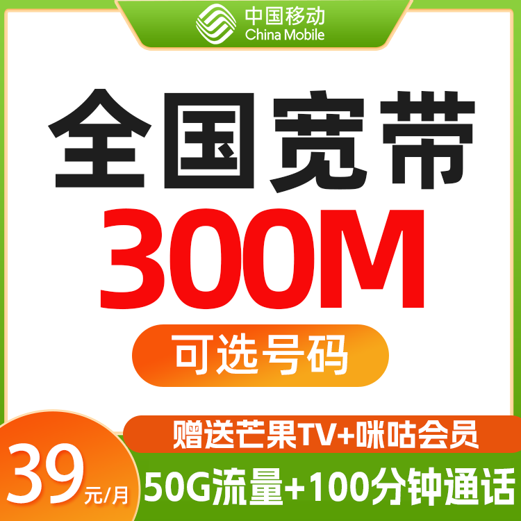 中国移动300M融合宽带套餐新装办理高速光纤宽带办理本地极速安装-封面