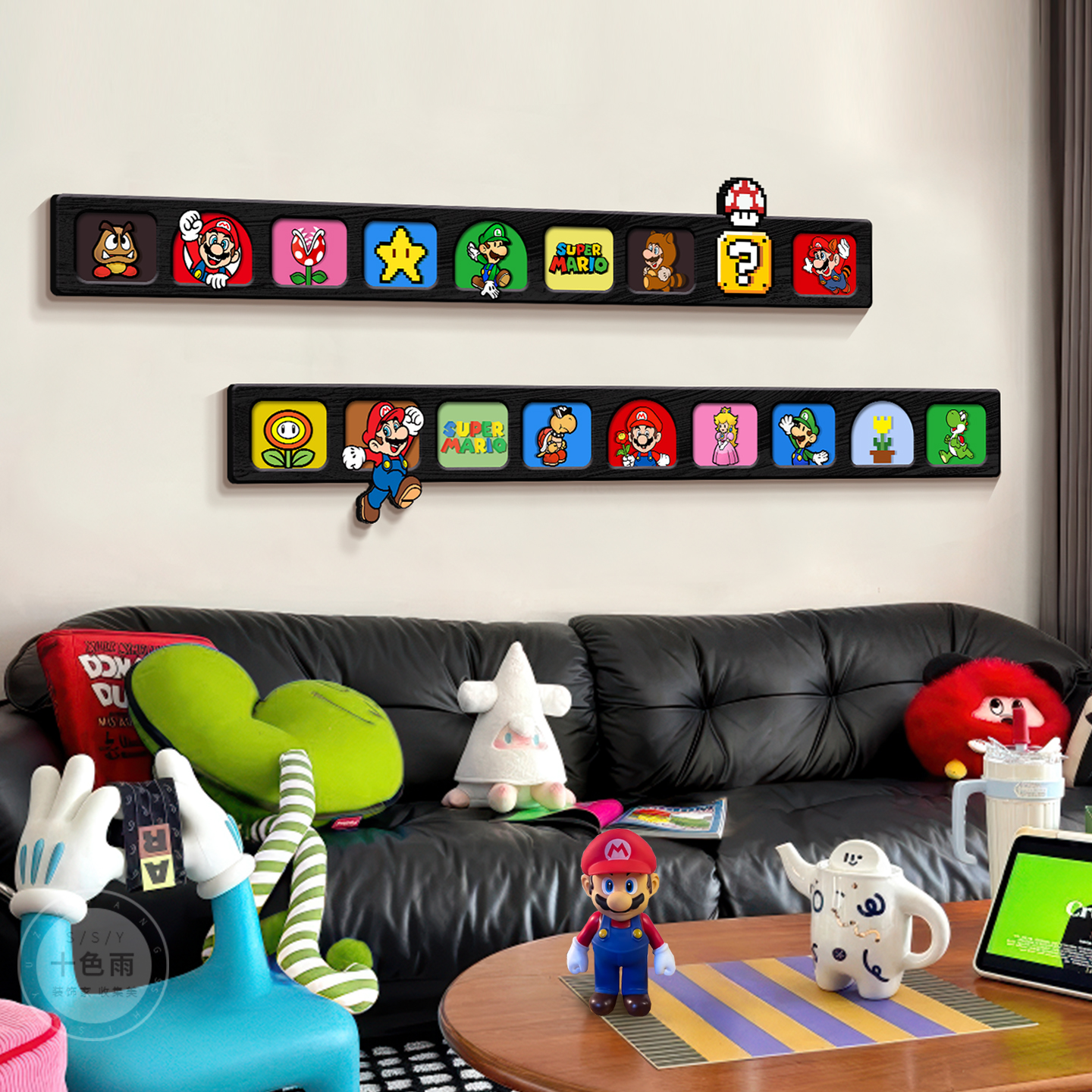 马里奥客厅装饰画多巴胺沙发背景墙挂画儿童房卧室横版窄长条壁画