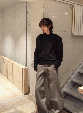 现货】26新款道袍开衫老钱风懒惰针织外套 男女宽松同款羊毛混纺