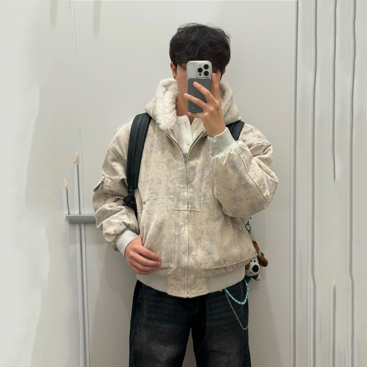 现货】一件过冬大理石座山雕连帽仿羊羔绒内胆棉服夹克外套男女款