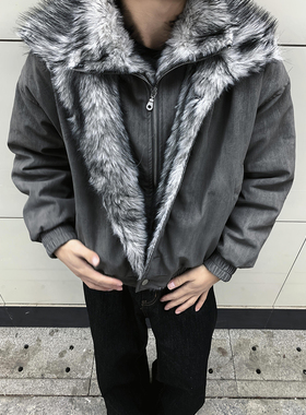 现货】美式狼王双层翻领座山雕外套加厚冬季保暖夹克棉服cleanfit