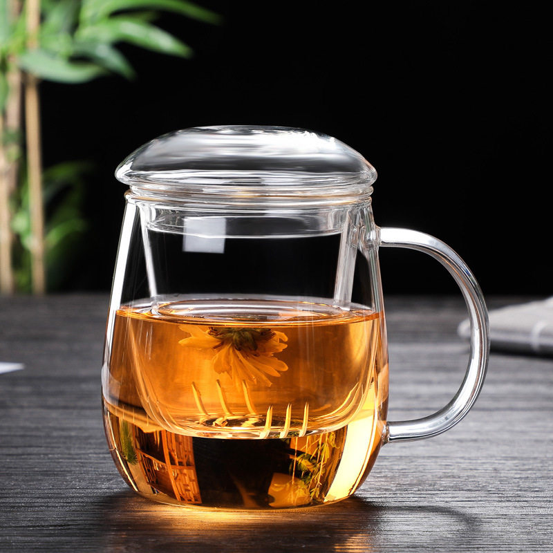 家用带盖花茶杯玻璃杯子