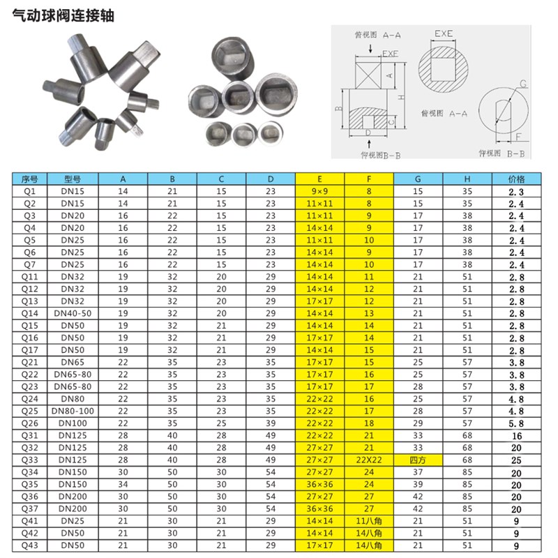 气动电动执行器球阀蝶阀阀门连接轴连接头/连接件T 非标加长连接