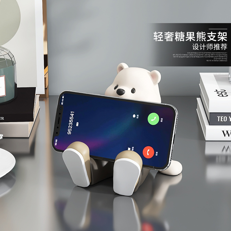 棕榈树萌趣小熊手机支架摆件