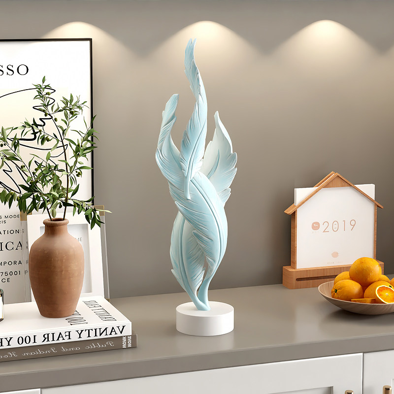 轻奢羽毛桌面摆件客厅玄关办公室装饰品小众高级感艺术品乔迁礼物