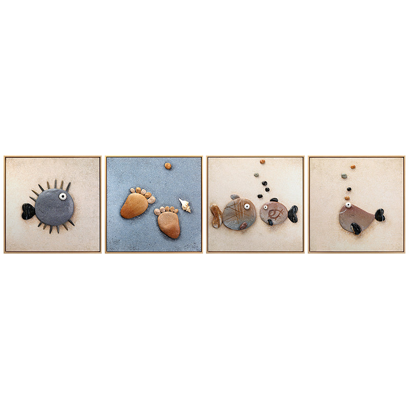 北欧创意儿童房装饰画男孩女孩卧室床头挂画3d立体浮雕卡通鱼壁画