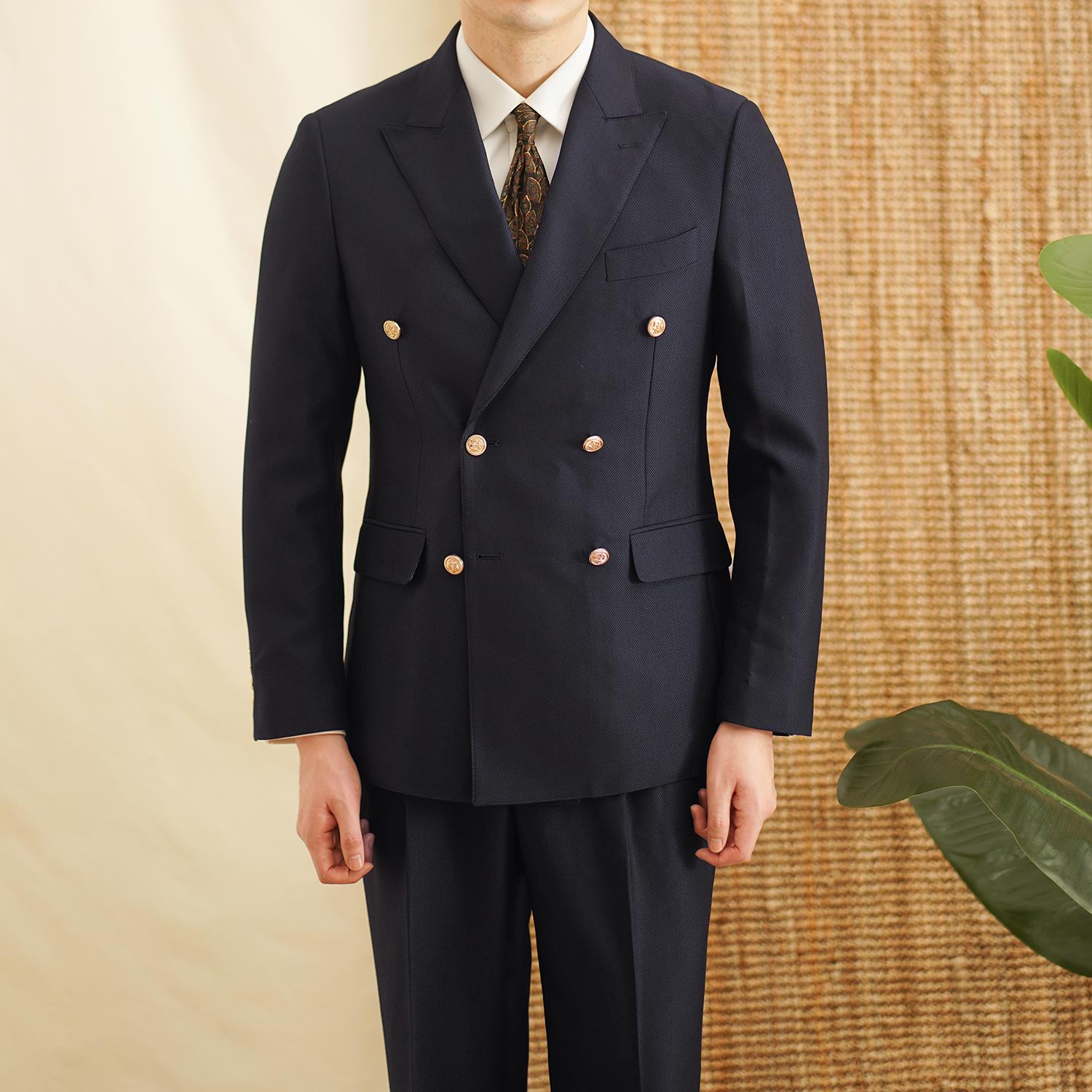 YOUSEKOO创驳领双排扣西服套装男士修身高端宴会礼服休闲绅士意式