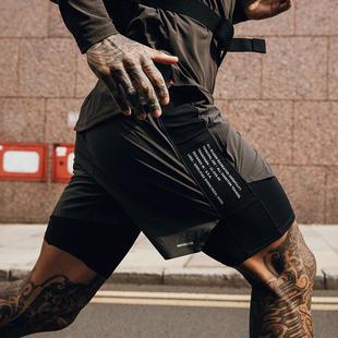 運(yùn)動(dòng)美式 短褲 ASRV新品 夏季 男健身跑步速干透氣五分褲 男士 雙層短褲