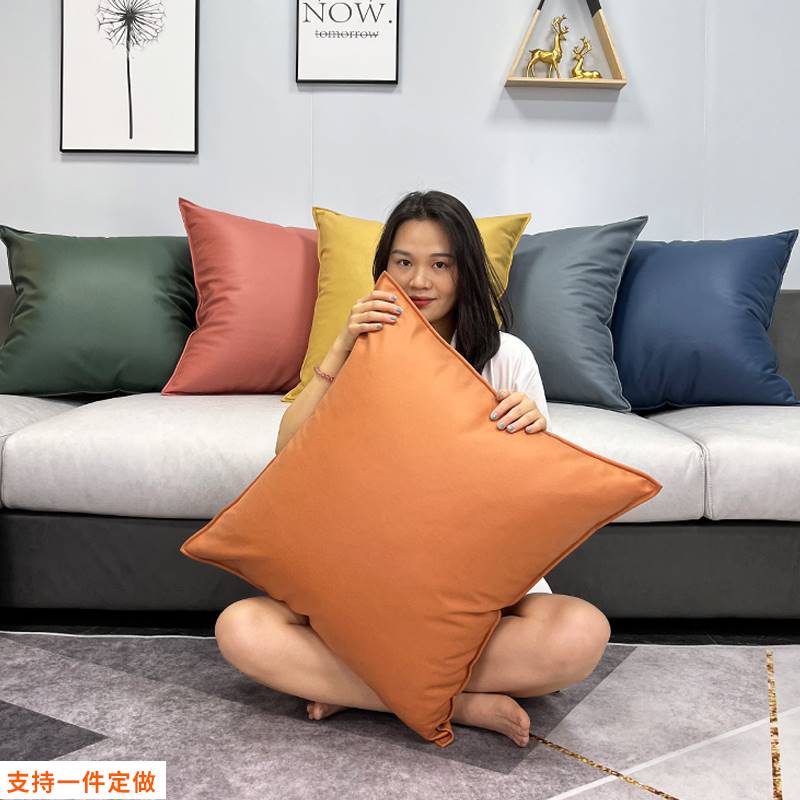科技布抱枕轻奢橙色客厅皮沙发床头大靠背垫枕头靠枕套不含芯定制