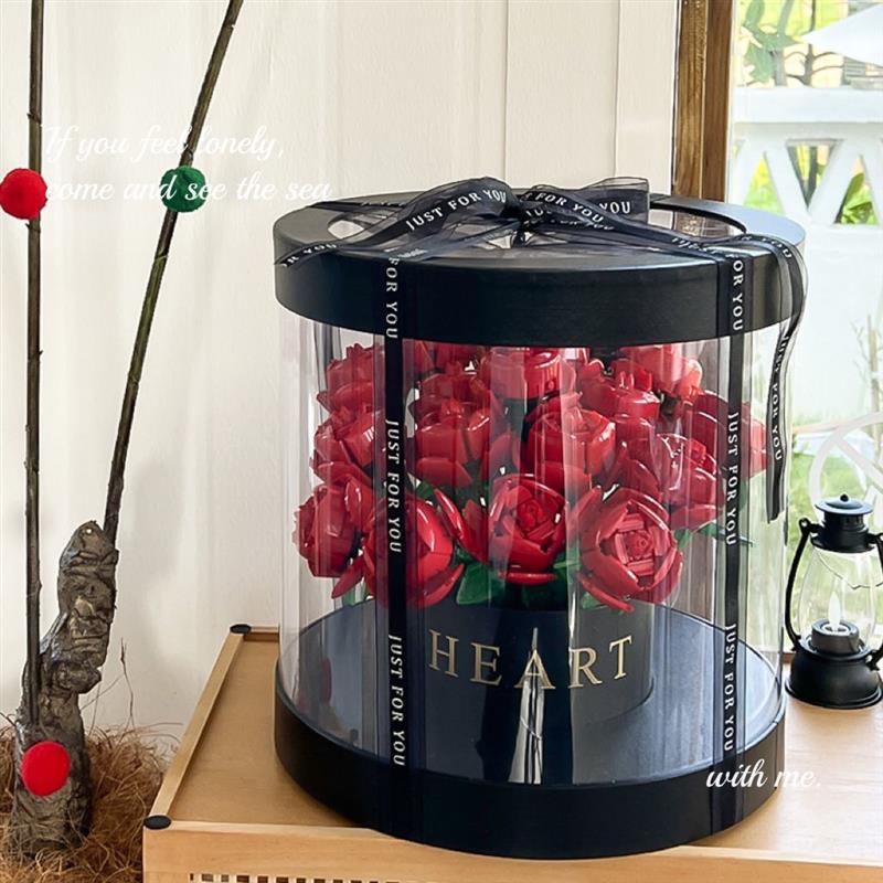 积木花束送男友永生玫瑰花积木花束抱抱桶礼盒拼装玩具客厅摆件男