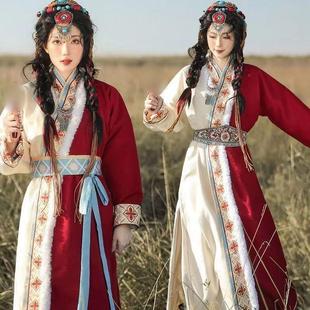 蒙古服装女款少数民族蒙古服装女成人国风汉元素交领直裾藏袍秋冬
