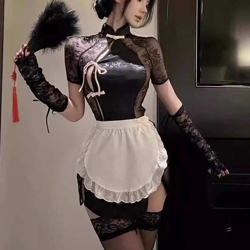 性感半透中式女仆围裙旗袍纯欲女