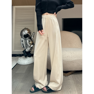 老钱垂感直筒裤 高腰显瘦透气休闲西裤 子 春夏新款 米杏色天丝阔腿裤