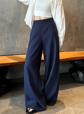 莱赛尔天丝亚麻凉感阔腿裤女薄款垂感老钱风裤子棉麻休闲直筒裤子