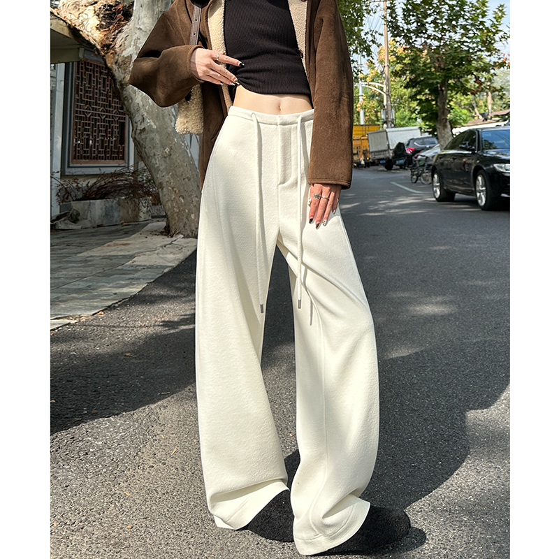 米白色醋酸羊毛秋冬新款阔腿裤女