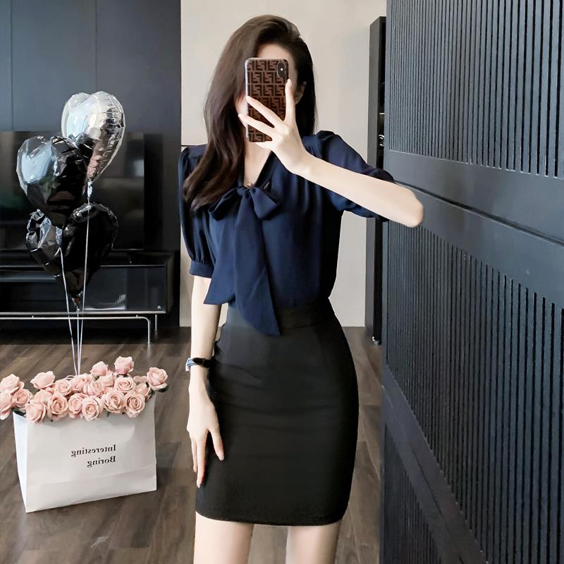 前台接待职业装套装短袖衬衫包裙夏季气质置业顾问女装工作服制服
