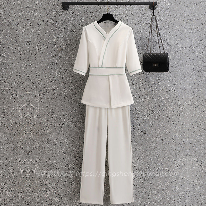 白色职业套装女气质显瘦美容院高端皮肤管理师工作服夏酒店工装