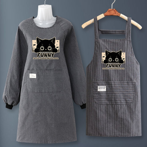 中式摆摊年轻人长袖围裙女2026新款纯棉网红罩衣工作服厨房家用男