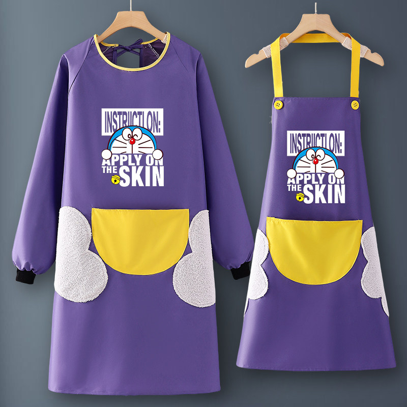 防水防油围裙长袖卡通罩衣女新款秋冬日系定制logo印字工作服专用