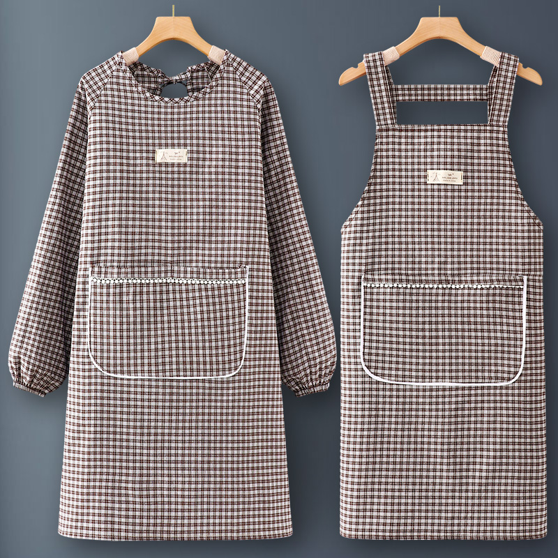 纯棉长袖罩衣工作服女围裙