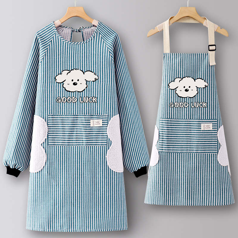 纯棉长袖可擦手围裙工作服罩衣