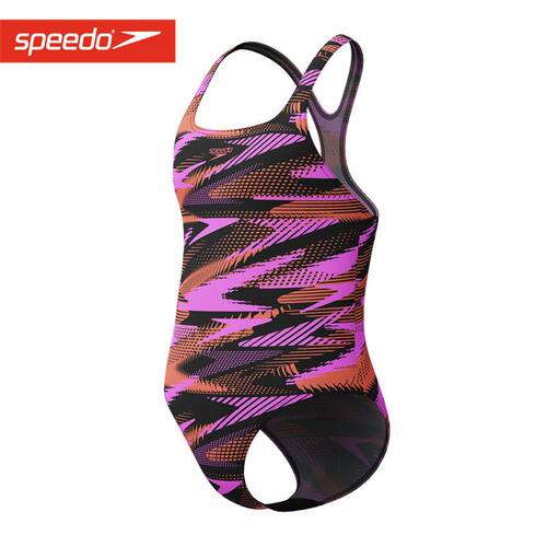 Speedo速比涛女童游泳衣HyperBoom全印花Medalist连体三角泳衣女