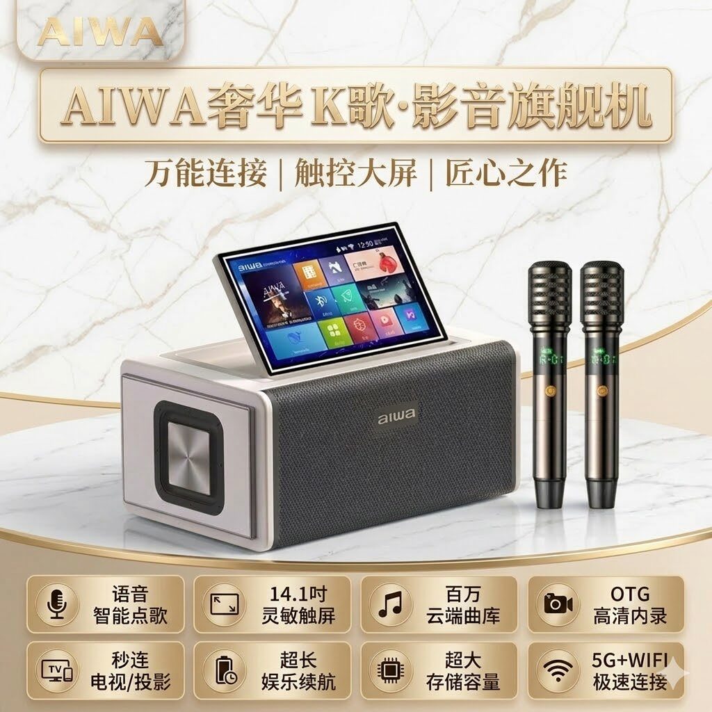 aiwa爱华AI680影音K歌一体机蓝牙音箱触屏音箱无线麦克风百万曲库