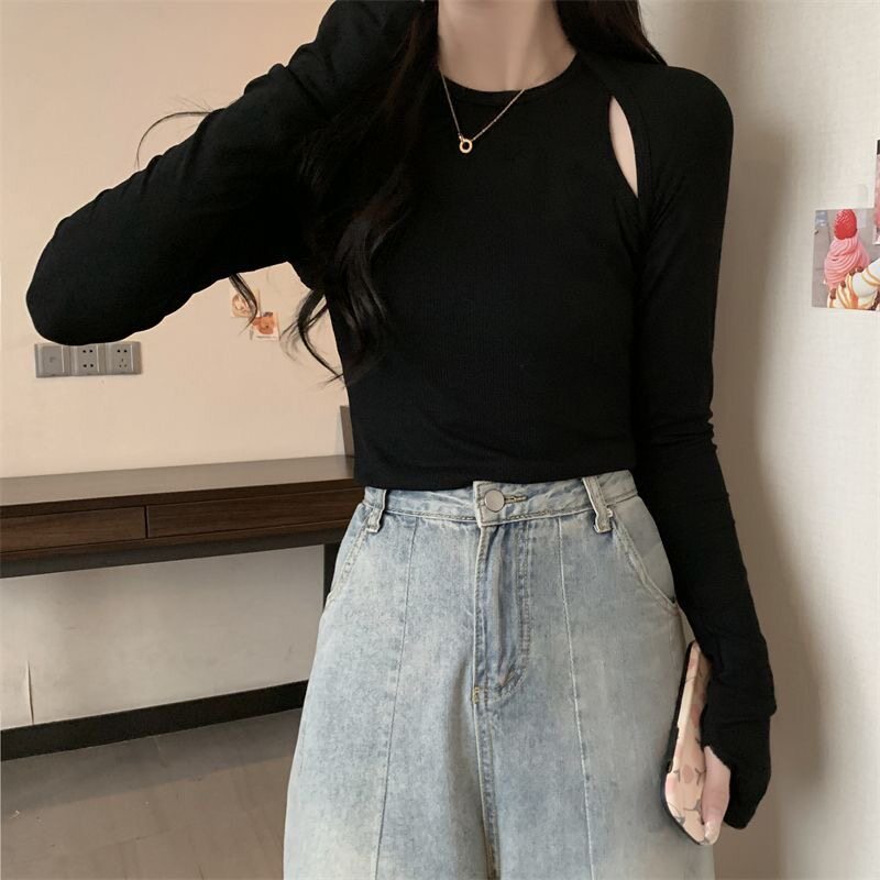 小众秋季小心机女款设计感修身显瘦辣妹长袖T恤纯欲风时尚上衣ins