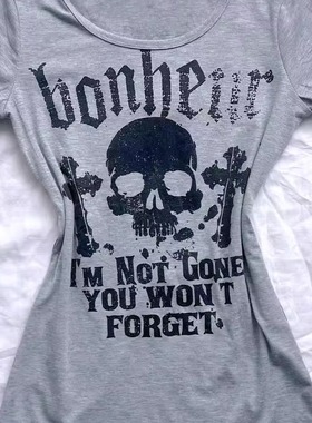 纯欲骷髅字母印花古着美式2024夏季新款原创灰色T恤辣妹上衣潮